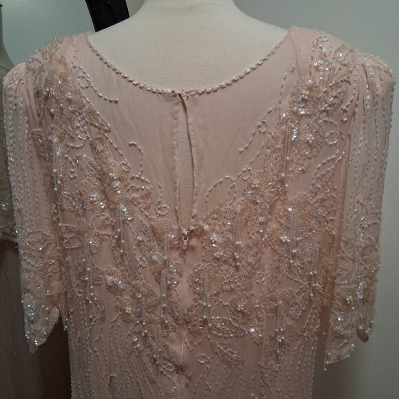 Vintage Shomax Silk Light Pink Beaded Dress Gown Maxie XL/1X - Picture 6 of 12